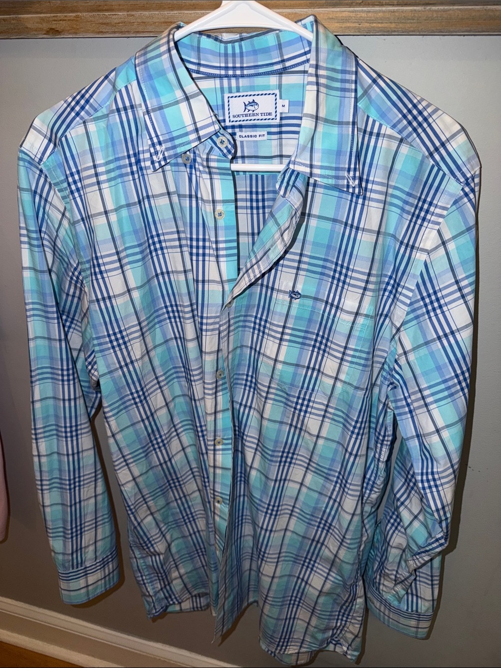Southern Tide Plaid Button-Down Shirt in Light Blue and White